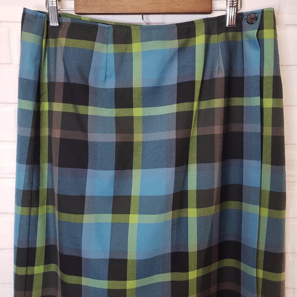 Beautiful Cato Turquoise Plaid Midi Wrap Skirt womens size 14 L M